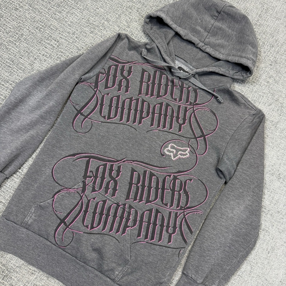 Fox Racing Hoodie‎ Women's Small Gray Pink Sweatshirt Grunge Rock Y2K